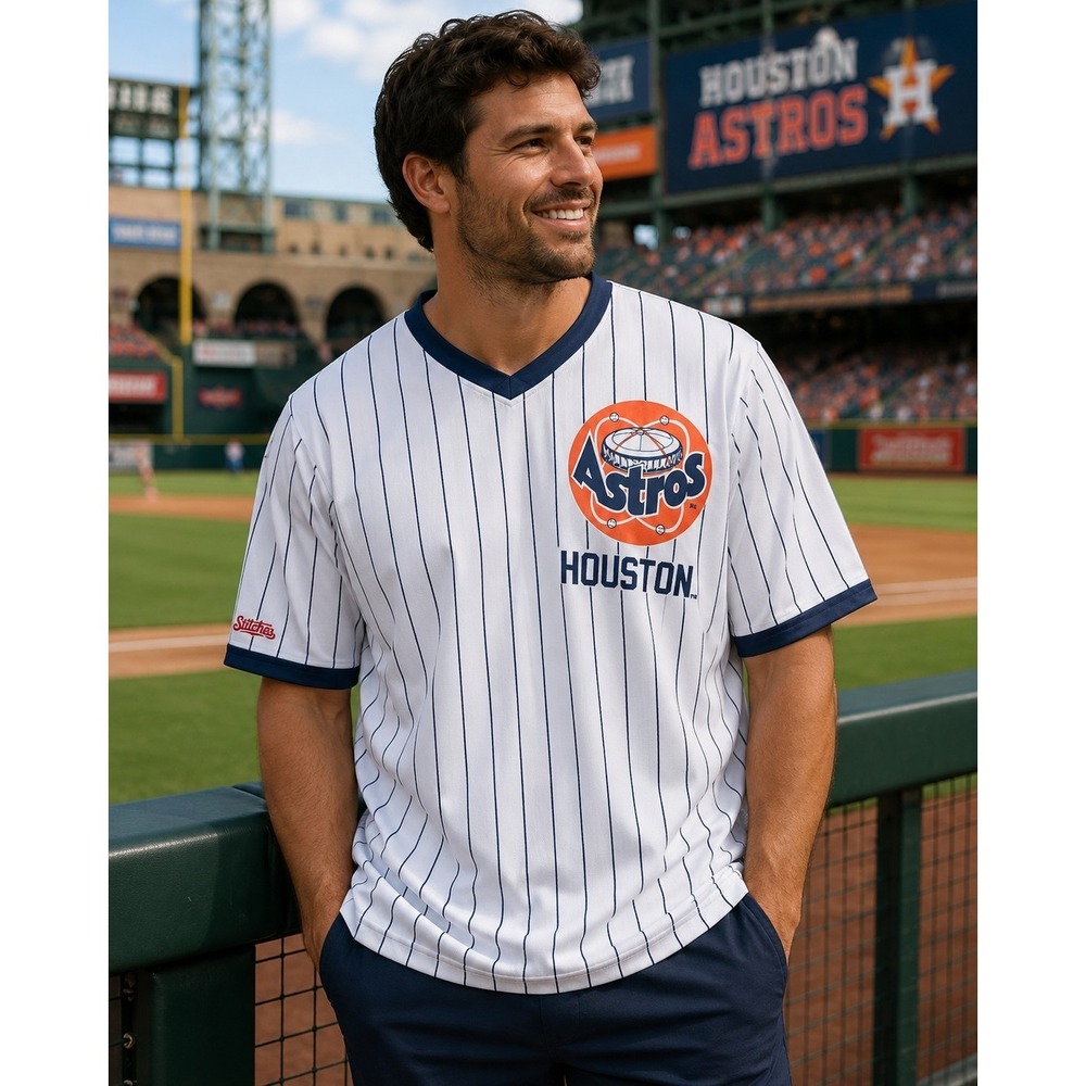 Houston Astros Retro Pinstripe Jersey XL‎ Cooperstown x Stitches Astrodome -2593